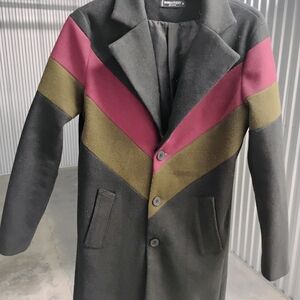 Studio Black and Burgundy Chevron Trench Coat